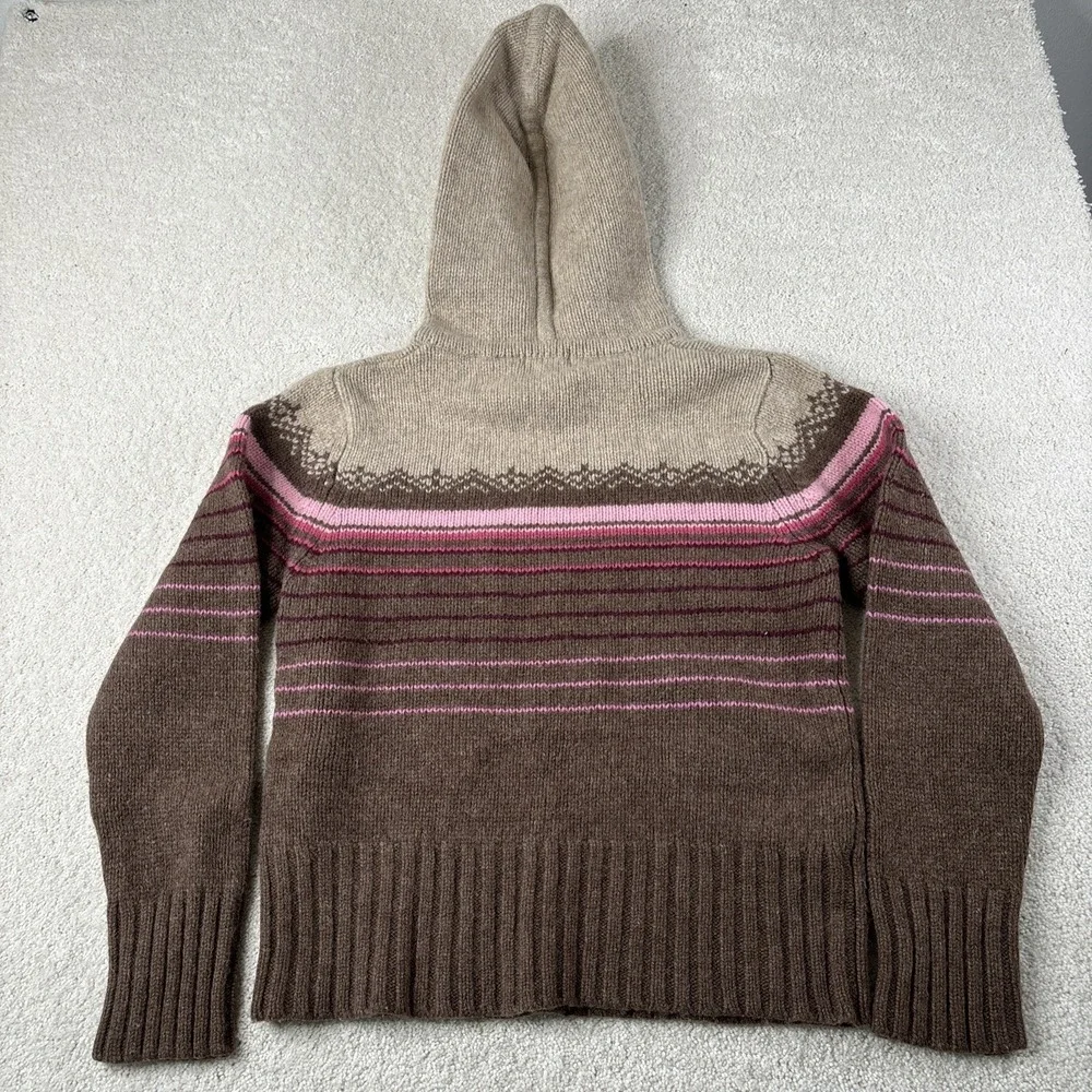 Old Navy Sweater Women's XL Brown Pink Long Sleeve Lambswool Striped Hooded‎